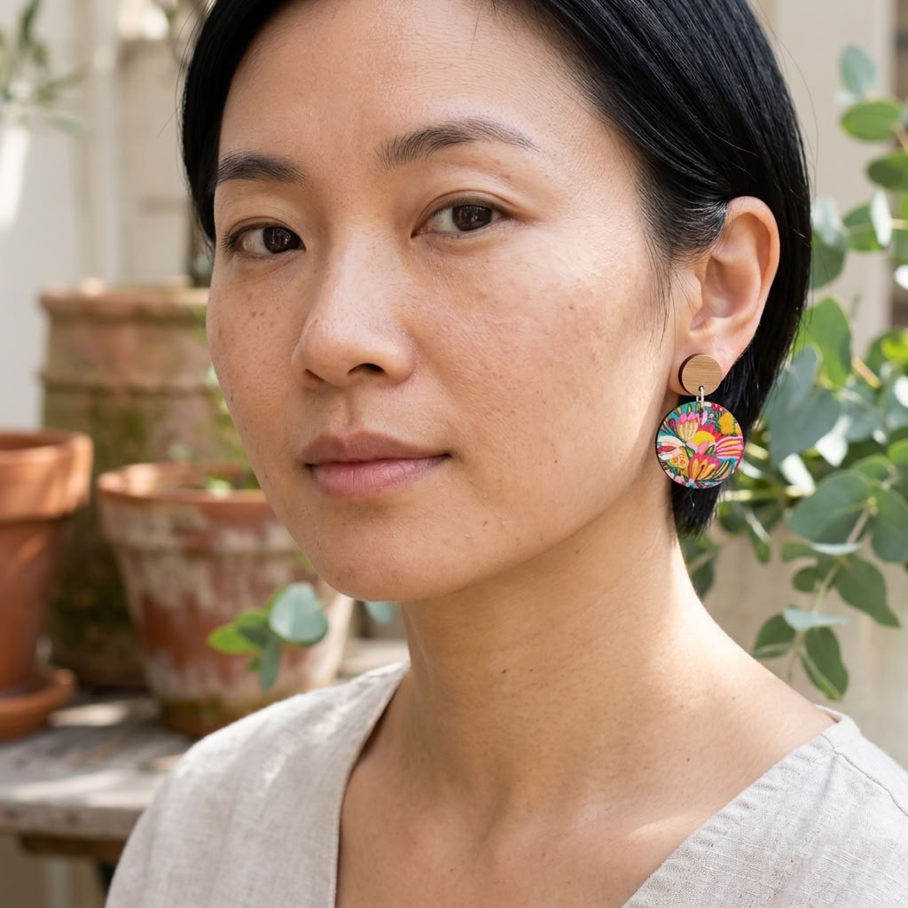 Sugarplum Flowers Wooden Earrings Kirsten Katz