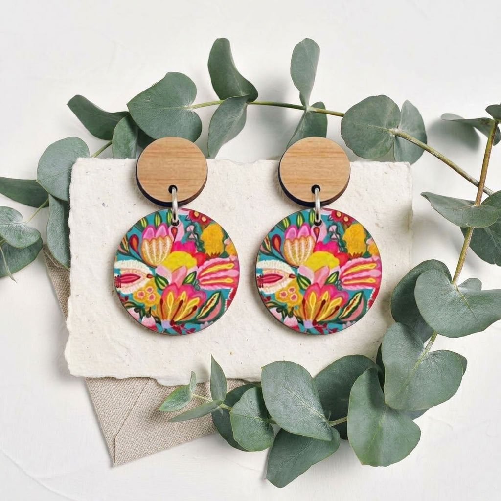 Sugarplum Flowers Wooden Earrings Kirsten Katz