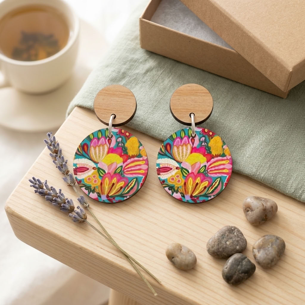 Sugarplum Flowers Wooden Earrings Kirsten Katz