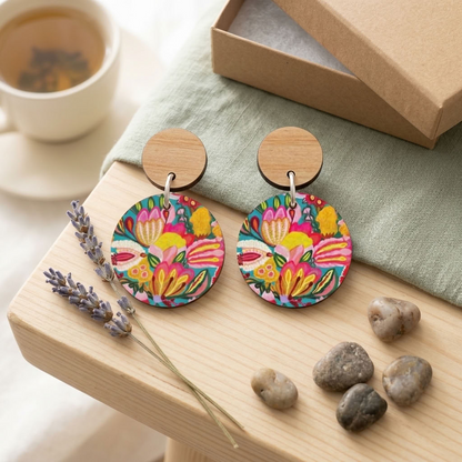 Sugarplum Flowers Wooden Earrings Kirsten Katz