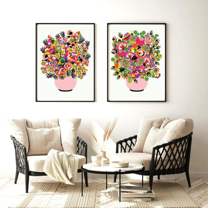 Mixed blooms in a pink vase by Australian artist Kirsten Katz