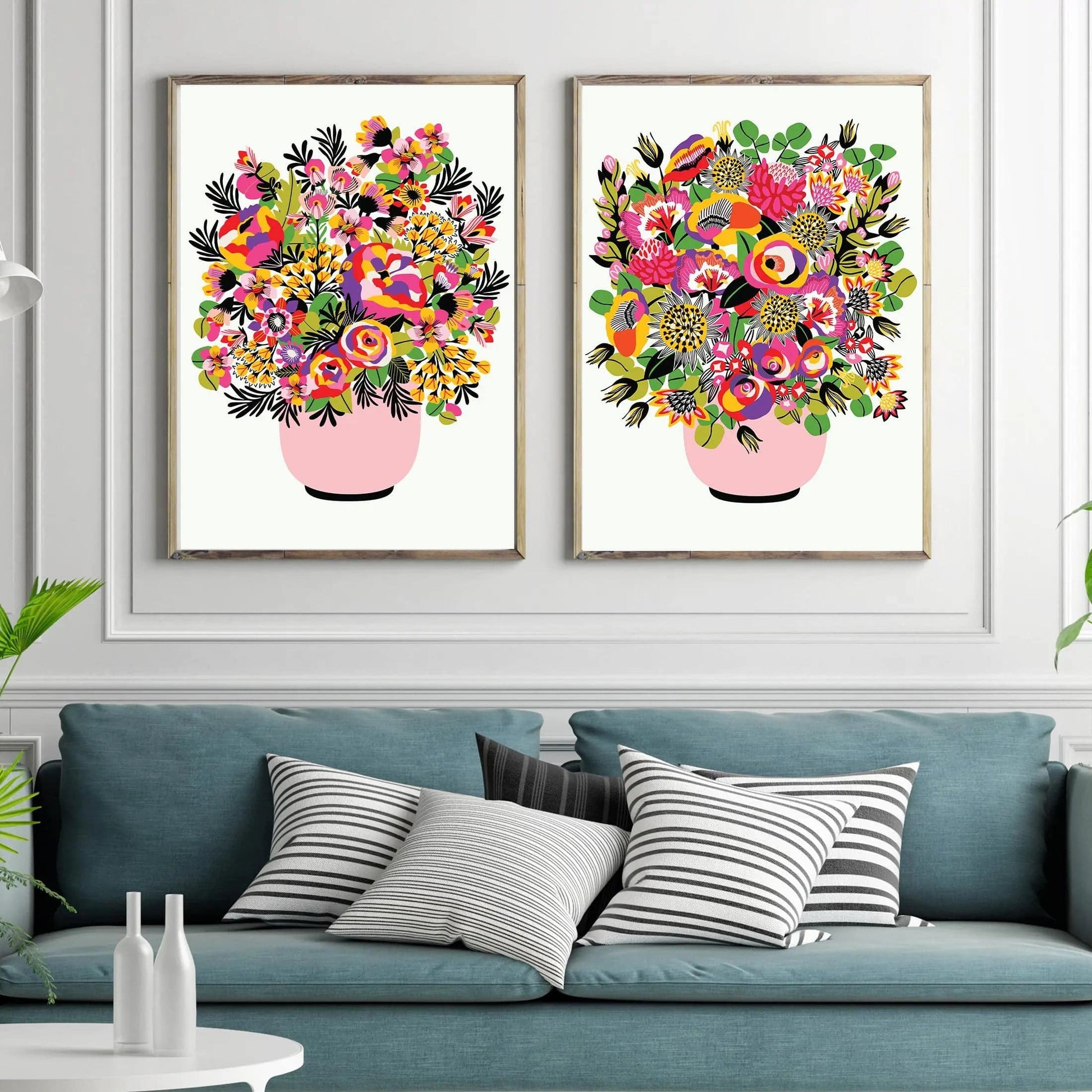 Two-print colour pop pink vase bouquet set by Kirsten Katz