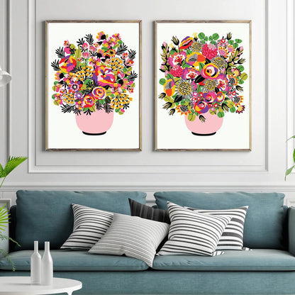 Two-print colour pop pink vase bouquet set by Kirsten Katz