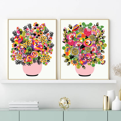 Modern floral pink vase art pair by Kirsten Katz