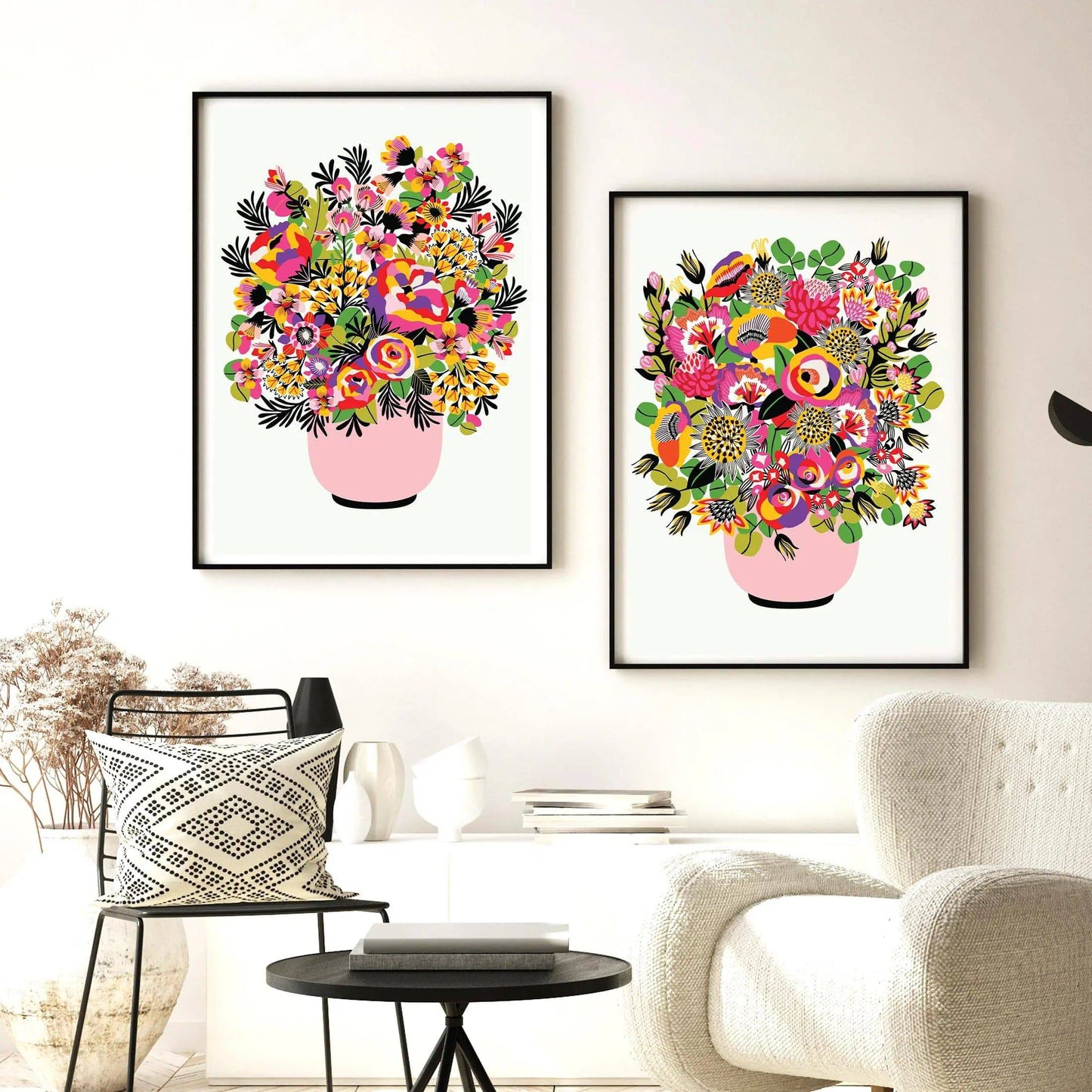 Cheerful floral still life in pink vase by Kirsten Katz