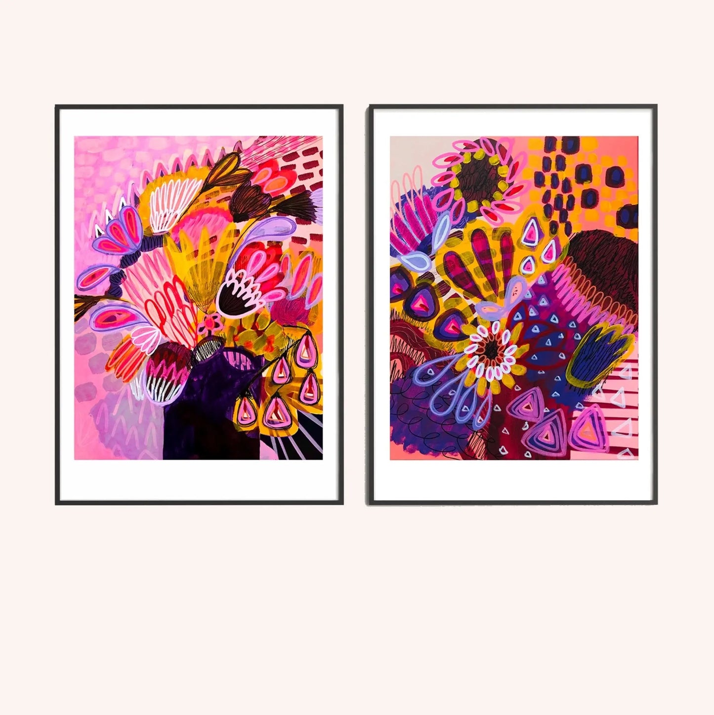 Abstract Art Print Set with Australian Native Flowers - Kirsten Katz