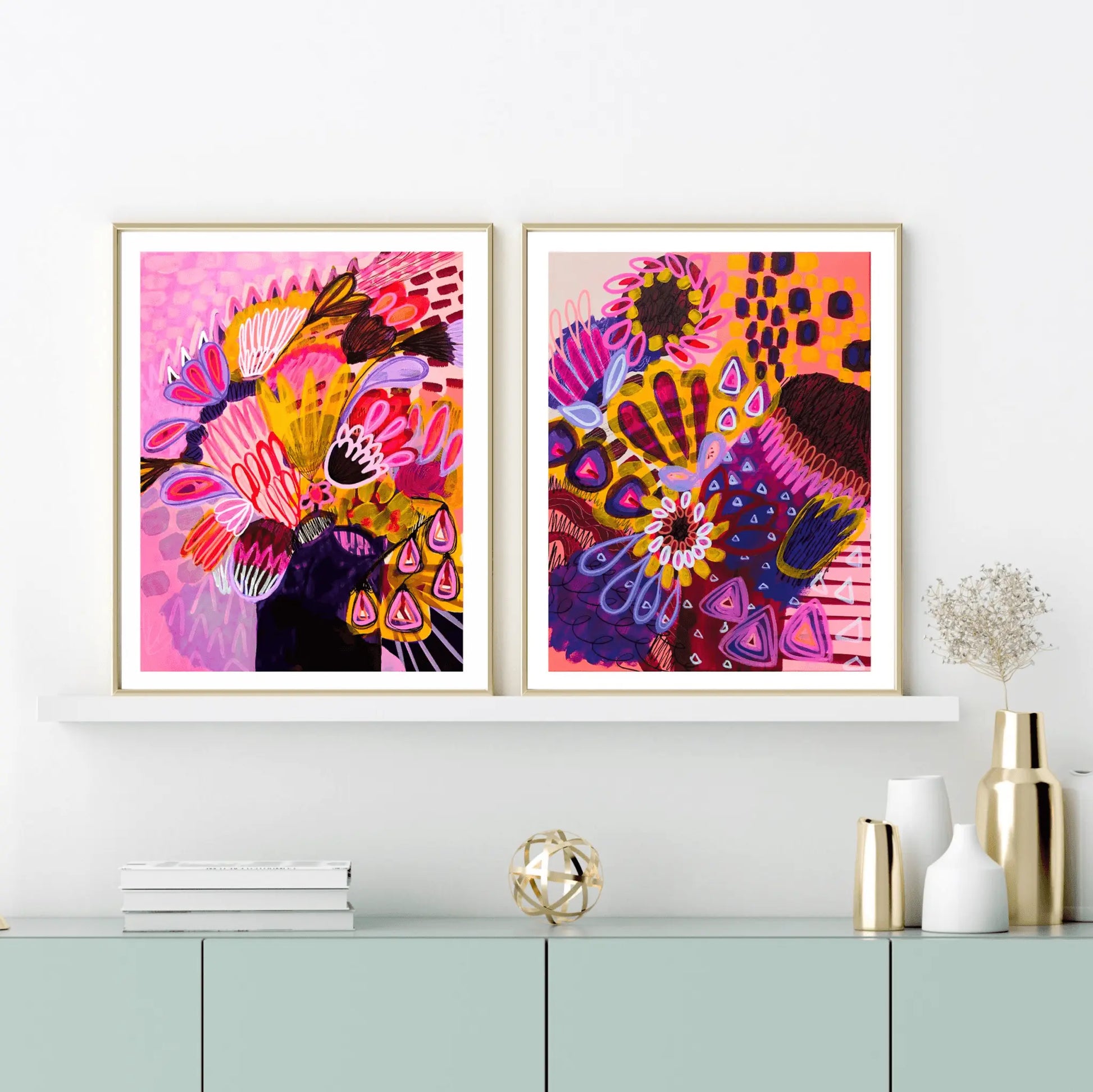 Abstract Art Print Set with Australian Native Flowers - Kirsten Katz