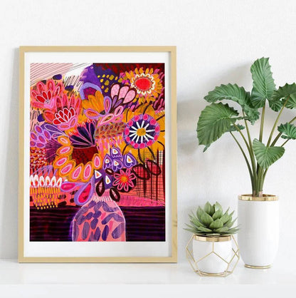 Abstract Flowers in Pink Vase Wall Art Print - Kirsten Katz