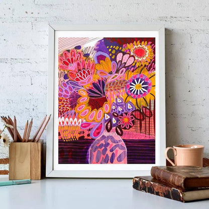 Abstract Flowers in Pink Vase Wall Art Print - Kirsten Katz