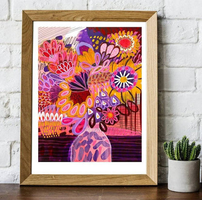 Abstract Flowers in Pink Vase Wall Art Print - Kirsten Katz