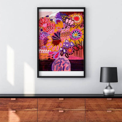 Abstract Flowers in Pink Vase Wall Art Print - Kirsten Katz