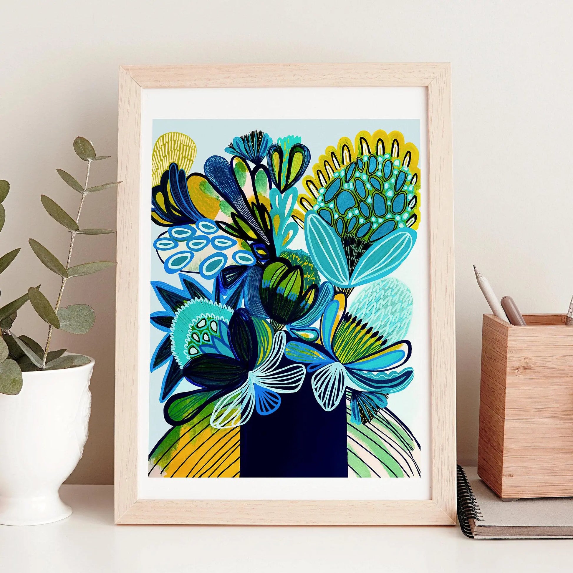 Australia Blue Bush Flora Art Print - Kirsten Katz