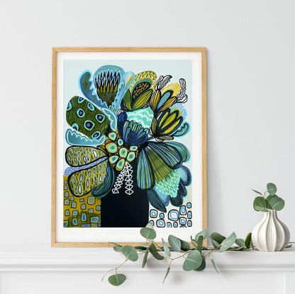 Australia Blue Proteas Art Print - Kirsten Katz
