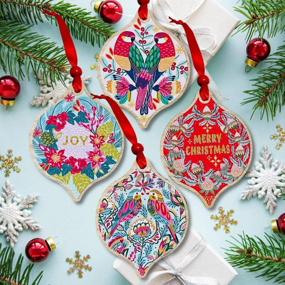 Australian Christmas Ornaments, Christmas Cards, Wooden Baubles