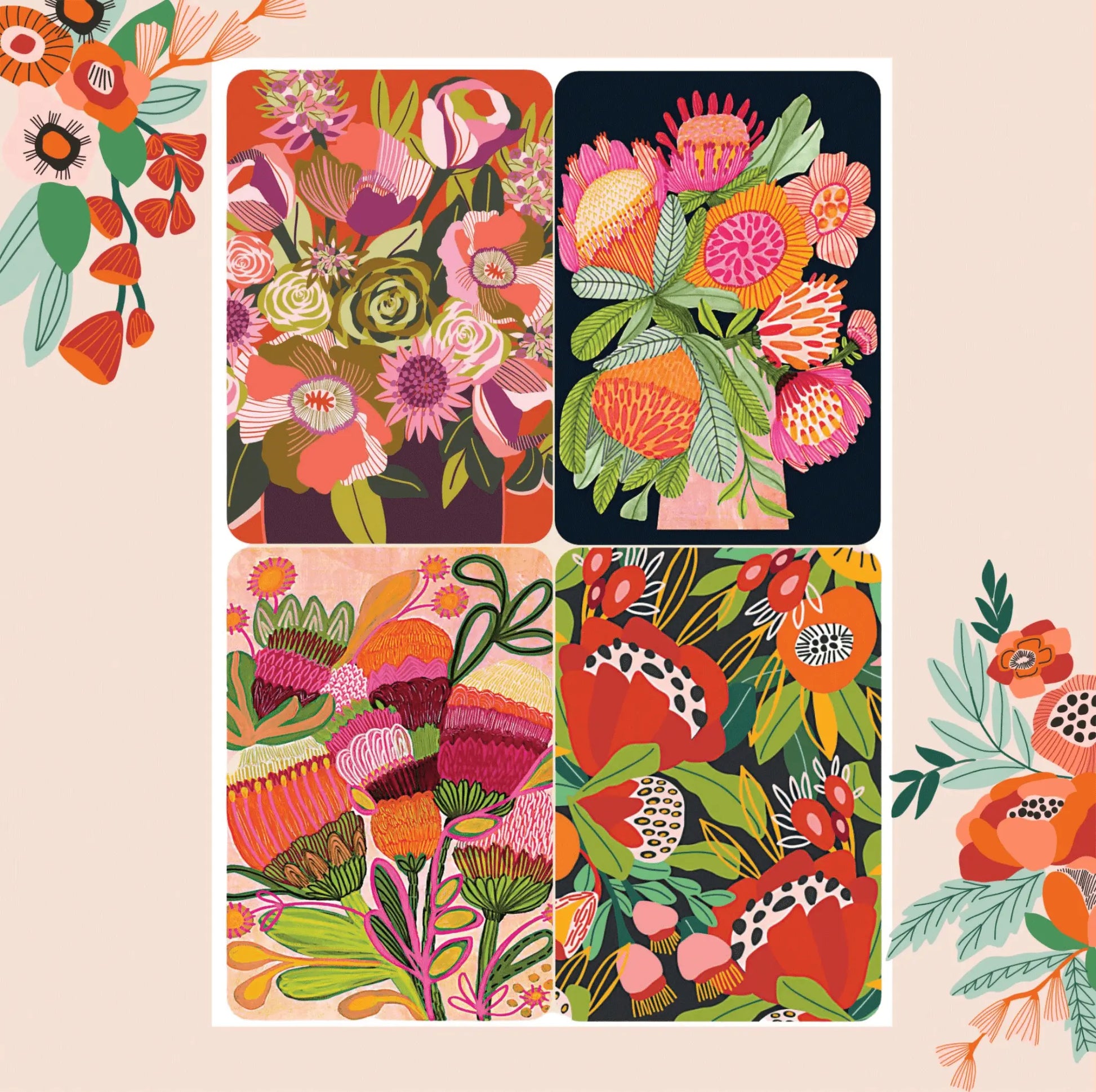 Australian Flowers Botanical Print Wall Art Gift Set - Kirsten Katz