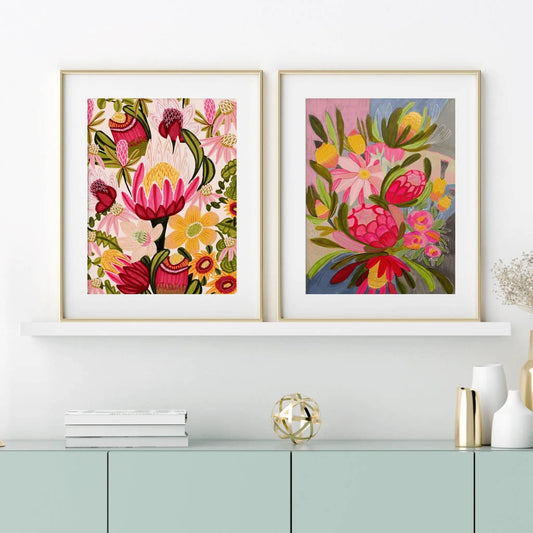 Native botanical print pair in pink and blue by Kirsten Katz
