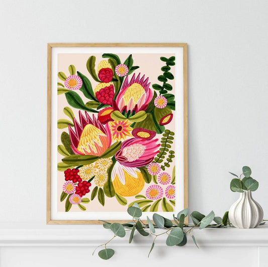 Australian Native Flowers Wall Art Print with Proteas Kirsten Katz