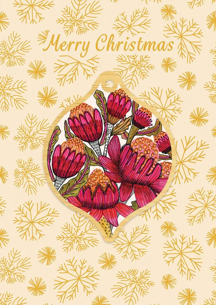 Australian Waratah Flowers Wooden Christmas Bauble - Kirsten Katz