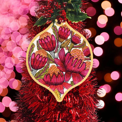 Australian Waratah Flowers Wooden Christmas Bauble - Kirsten Katz