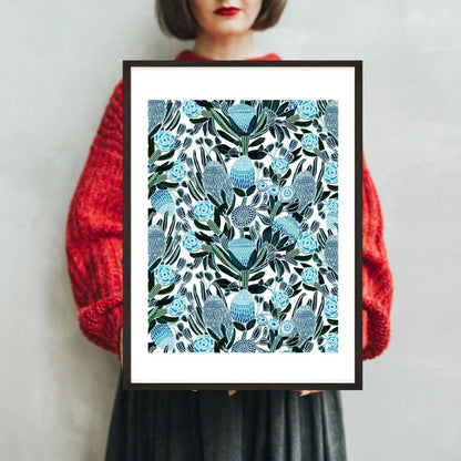 Blue Banksia Botanical Art Print Kirsten Katz