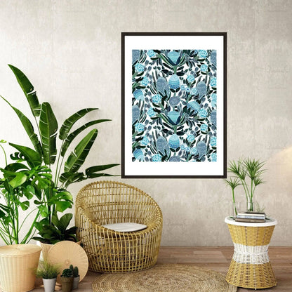 Blue Banksia Botanical Art Print Kirsten Katz