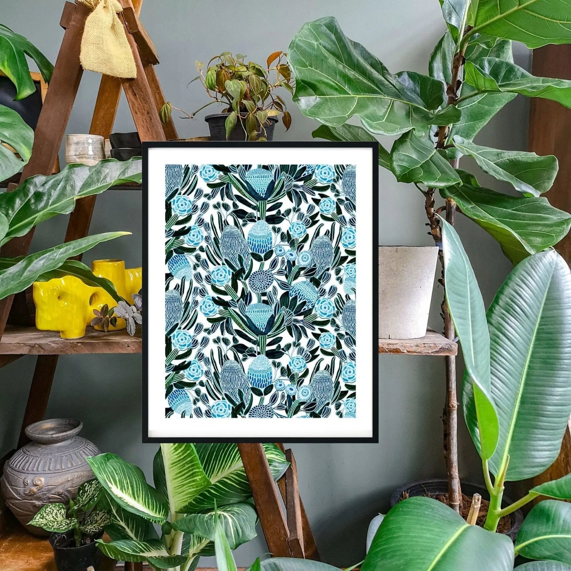 Blue Banksia Botanical Art Print Kirsten Katz