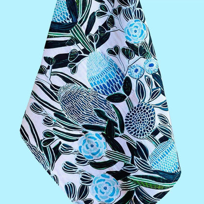 Home Decor Gift Set: Blue Banksia Tea Towel & Wooden Fridge Magnet Kirsten Katz