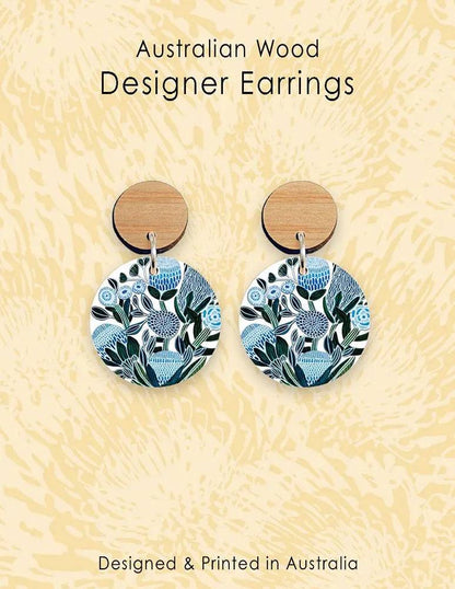 Blue Banksias Wooden Earrings - Kirsten Katz