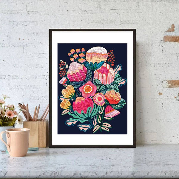 Bouquet of Oz Midnight Wall Art Print | Australian Botanical Art