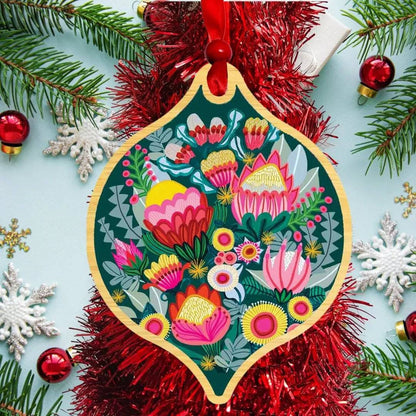 Bush Bouquet Australian Wooden Christmas Bauble - Kirsten Katz