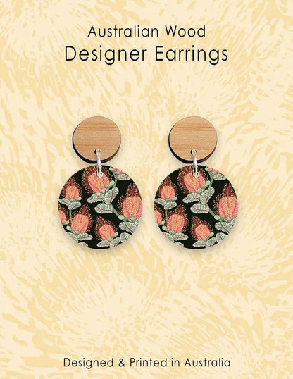 Coral Banksia Flower Wooden Earrings - Kirsten Katz