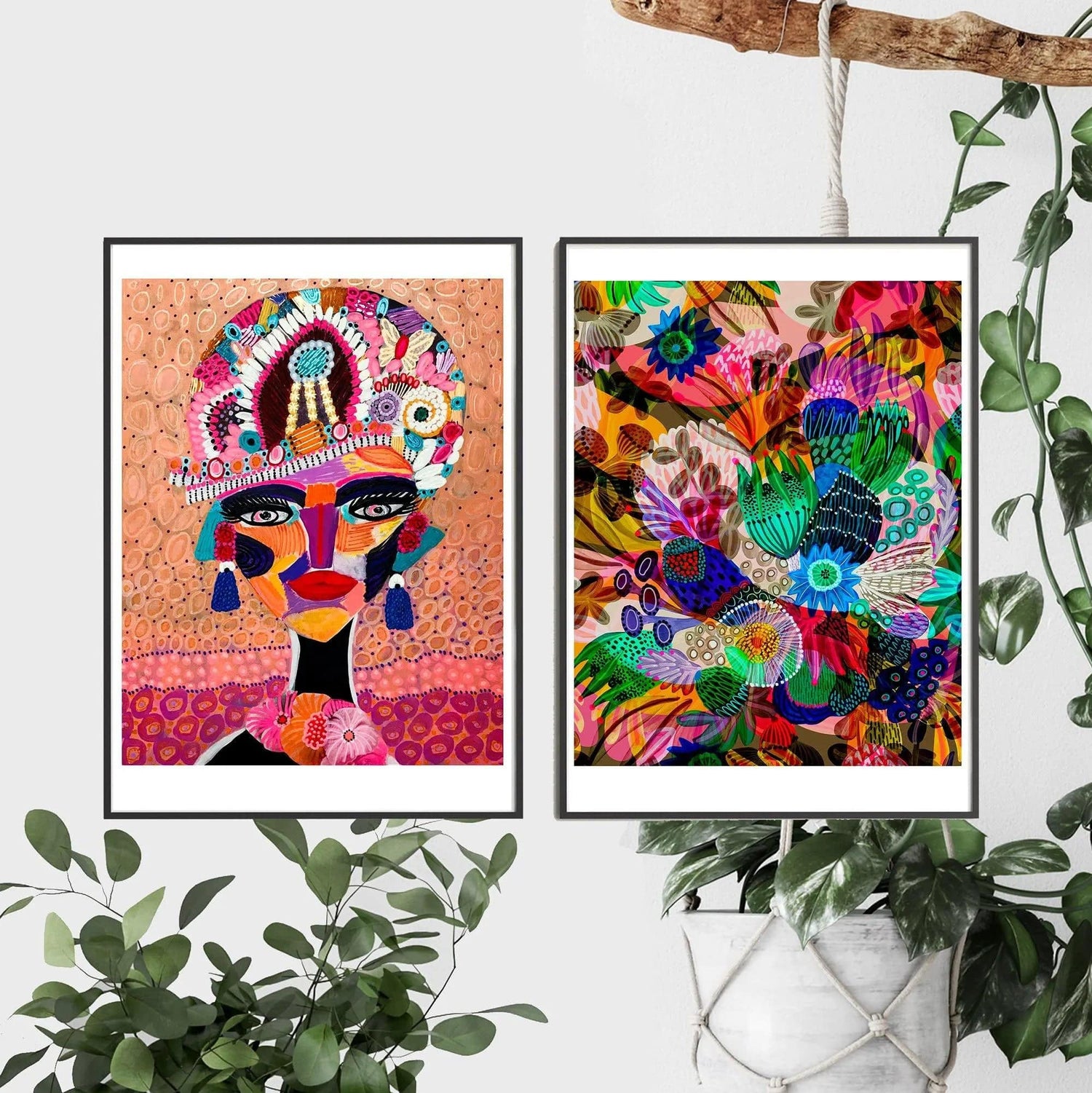 Empress and Garden of Eden print set by Kirsten Katz — a jewelled portrait beside a vivid botanical