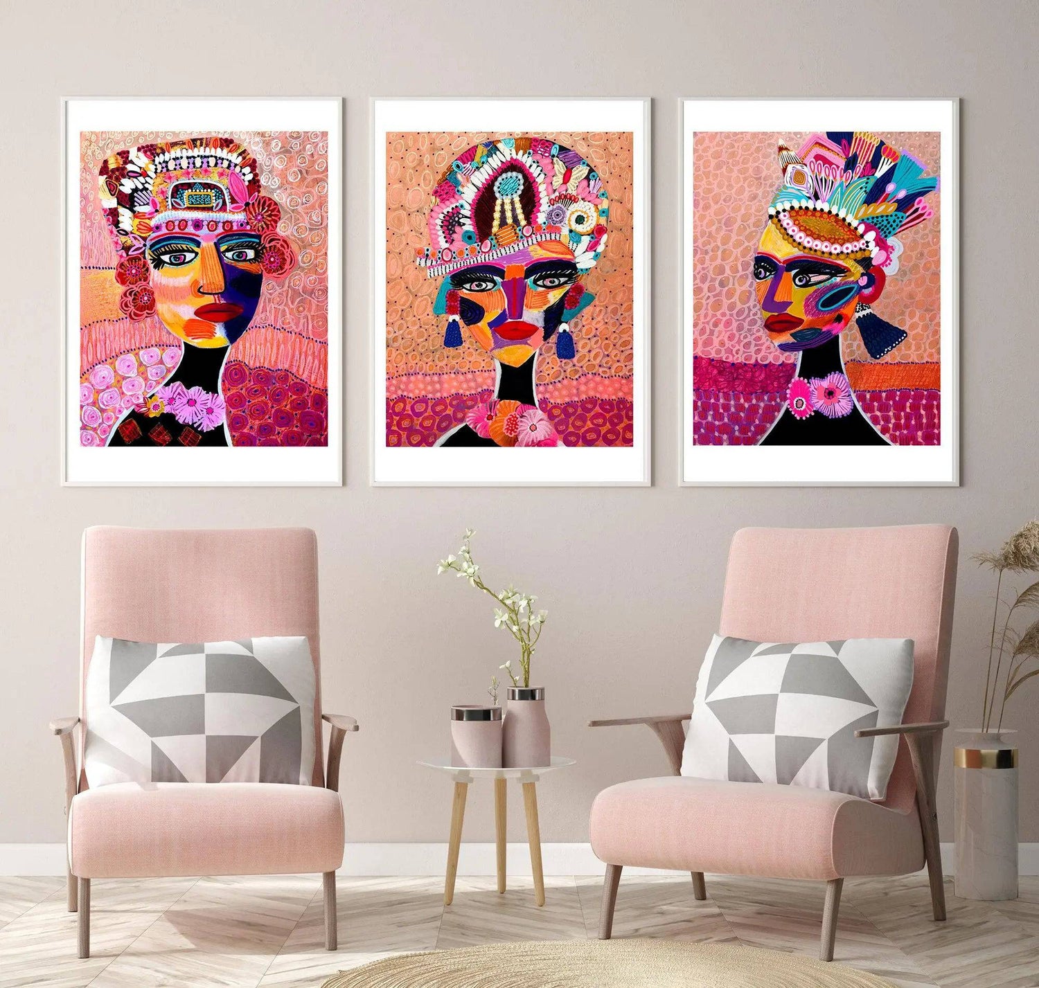 Empress Princess Wall Art Set by Kirsten Katz — the full trilogy of three jewelled female portraits