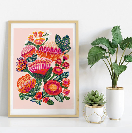 Australian Native Flowers Fine Art Prints with proteas and gum blossoms by Kirsten Katz