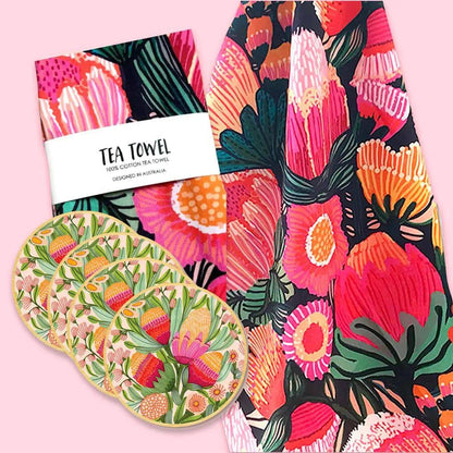 Flowers of Oz Tea Towel & Coaster Set - Kirsten Katz Art & Design