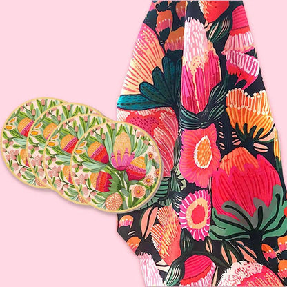 Flowers of Oz Tea Towel & Coaster Set - Kirsten Katz Art & Design