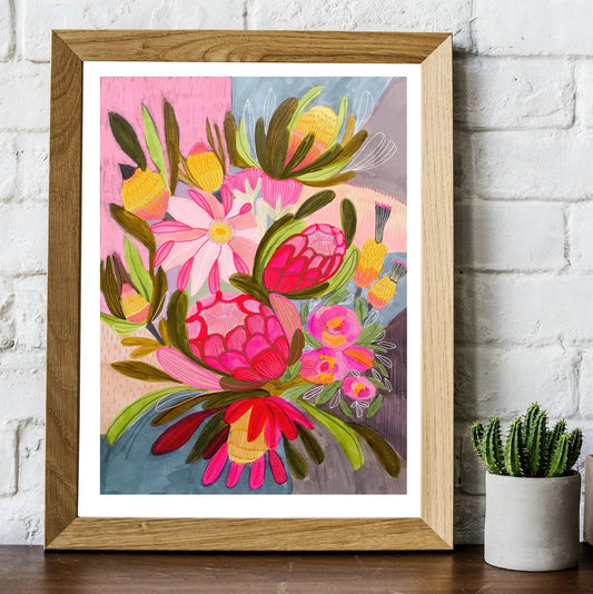 Botanical Art Print with Australian Flowers by Artist Kirsten Katz
