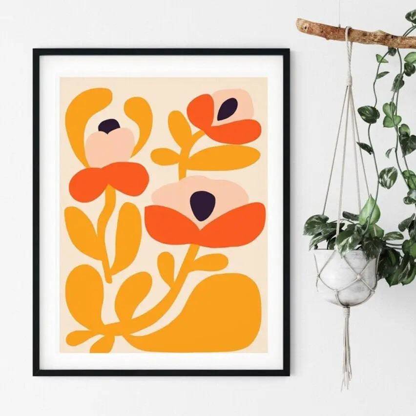 Happy Flowers Modern wall art print by Kirsten Katz — bold scandi blooms reaching for the sun