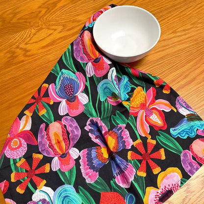 Irises & Pansy Flowers Tea Towel & Australian Wooden Coaster Gift Set - Kirsten Katz