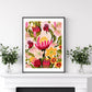 King Red Protea Print with Flowers Kirsten Katz