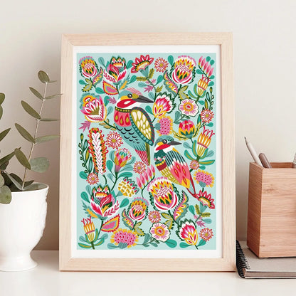 Kingfisher Birds Wall Art Print Acqua Kirsten Katz