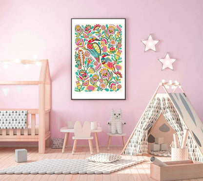 Kingfisher Birds Wall Art Print Cream Kirsten Katz