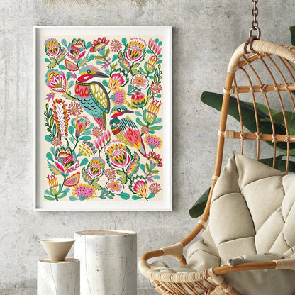 Kingfisher Birds Wall Art Print Cream Kirsten Katz