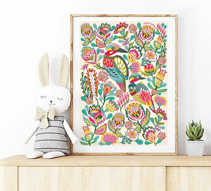 Kingfisher Birds Wall Art Print Cream Kirsten Katz
