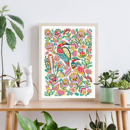 Kingfisher Birds Wall Art Print Cream Kirsten Katz