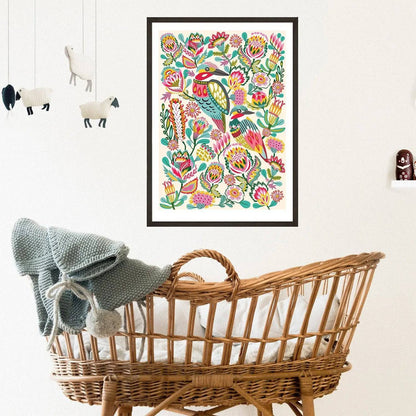 Kingfisher Birds Wall Art Print Cream Kirsten Katz