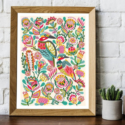 Kingfisher Birds Wall Art Print Cream Kirsten Katz