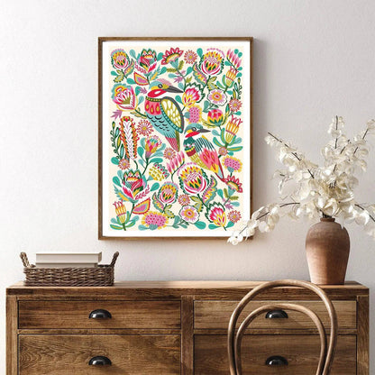 Kingfisher Birds Wall Art Print Cream Kirsten Katz