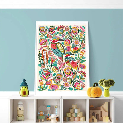 Kingfisher Birds Wall Art Print Cream Kirsten Katz