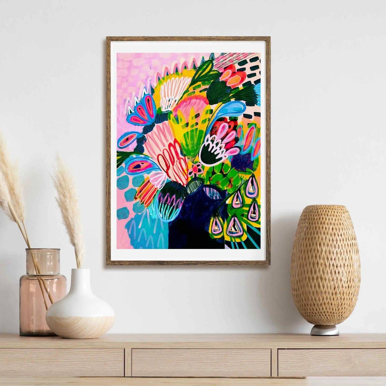 Colours of Summer Flowers wall art print by Kirsten Katz — abstract summer still life in playful colour